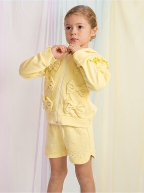 Caramelo Girls Lemon Jersey Bow Cardigan